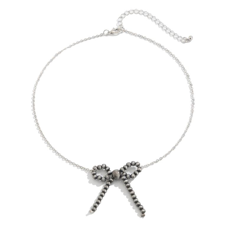 Vintage Bowknot Pearls Necklace Adjustable Length Stylish Bracelet Set Accessory for Casual and Formal Occasions