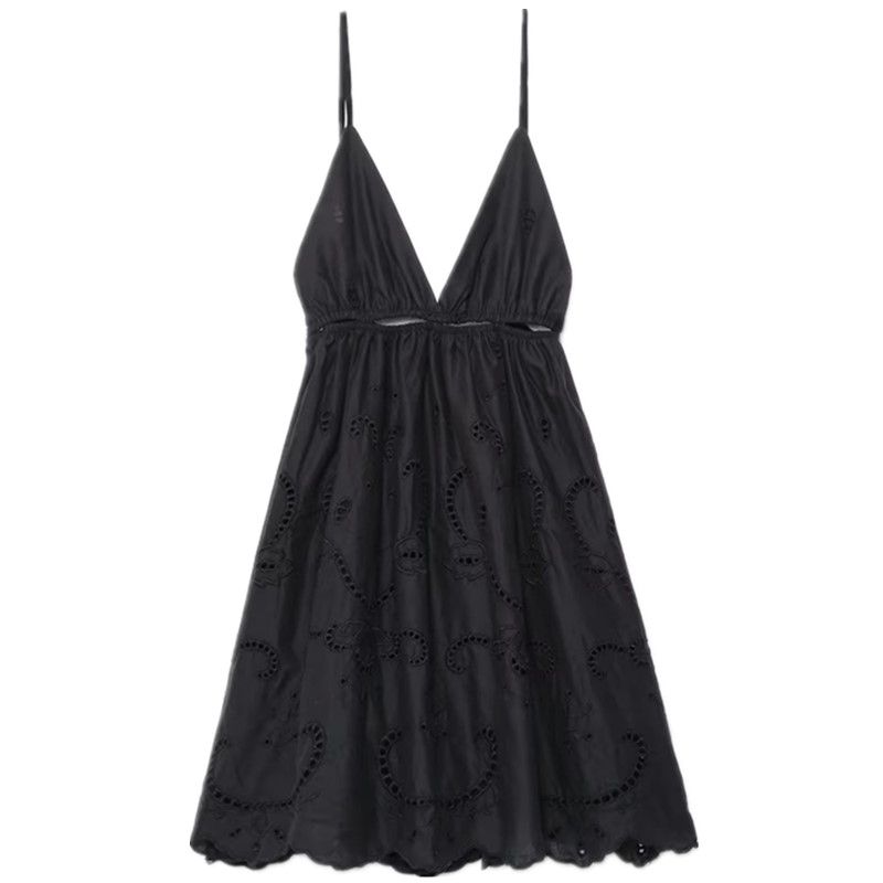 

Женское модное ветровое черное платье-слинг с вышивкой Black S