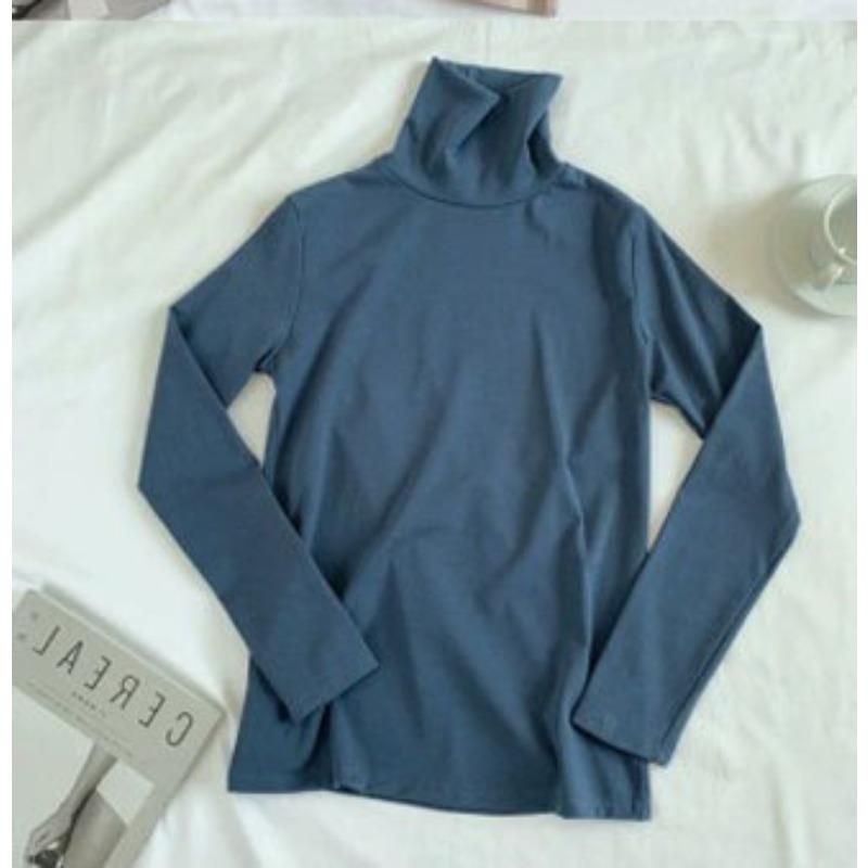 Spring Autumn High Collar Solid Color All-match Bottomed Pullover T-shirt Women Long Sleeve Casual Slim Tee Top