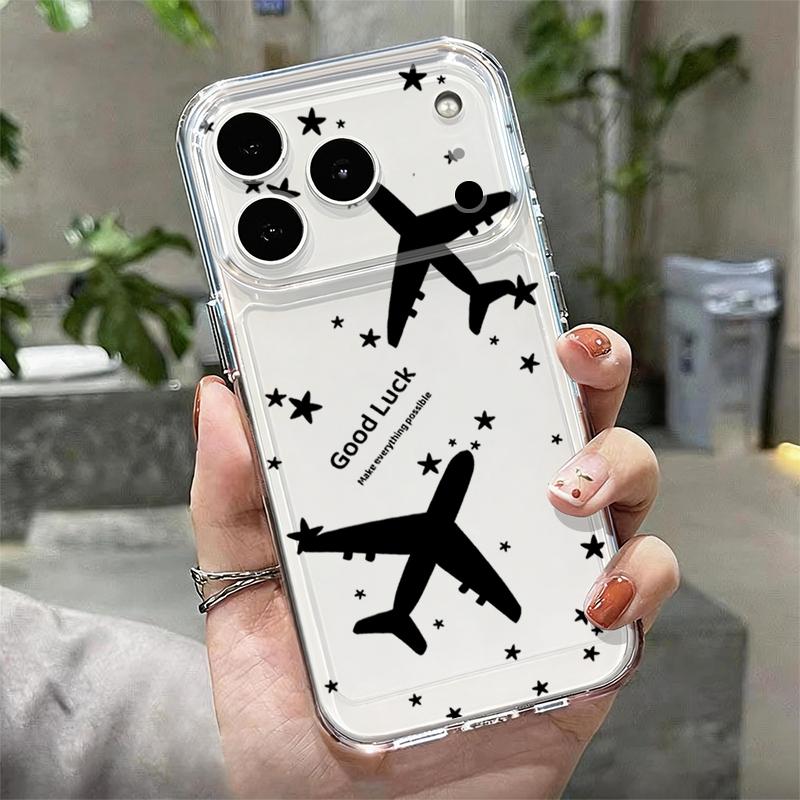 Silicone Clear Phone Case For iPhone 17 16 Pro 15 14 13 12 Pro Max 11 Transparent Shockproof Soft TPU Map Airplane Pattern Cover