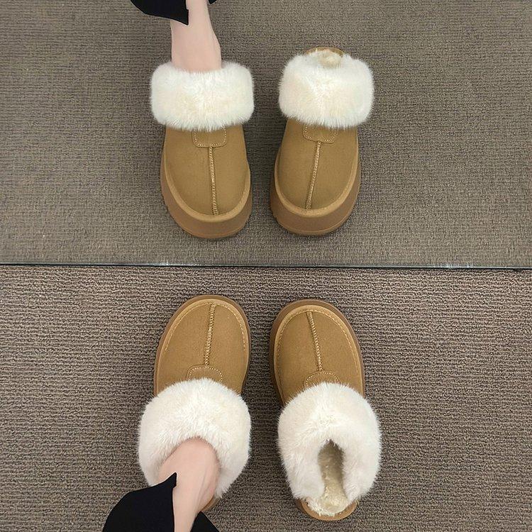 

Тапочки Mao Mao женская верхняя одежда 2025 новые осенне-зимние ботинки на платформе, ботинки-дутики с присборенным носком, полутапочки, уличная хлопковая обувь 40 малиновый