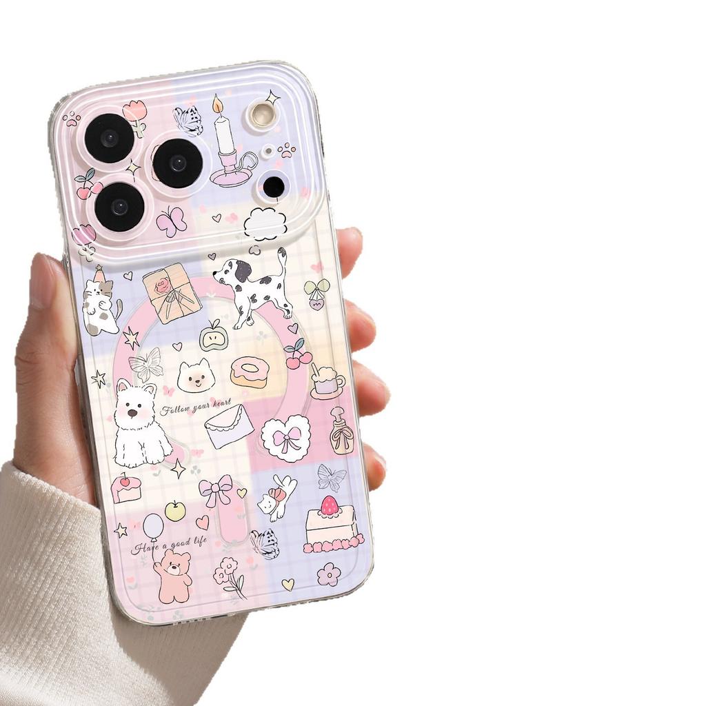 Applicable to iphone17 mobile phone case with bracket 16pm small animal 15/14 magnetic attraction 13 apple 12 cartoon 11 sets