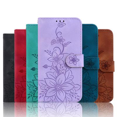 3D Emboss Art Flower Pattern din piele Husa portofel pentru telefon Suport de carte pentru iPhone Samsung Xiaomi Redmi Girl Green Purple Color Card magnetic Flip Cover Geanta