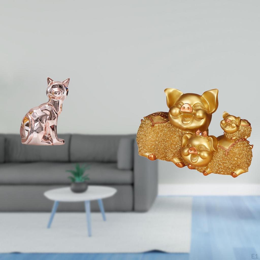 Cat Pig Statue Decorative Figurine Animal Sculpture Art Craft Ornament for Fireplace Desktop Modern