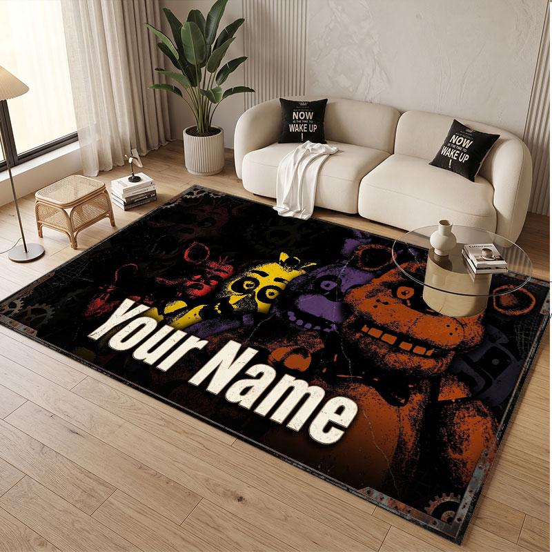 Custom Name Text Crystal Velvet Rug,Five Nights at Freddy’s Soft Plush Decorative Non Slip Floor Carpet