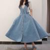2023 Women's  Casual Solid Denim Dress Fashion  V Neck Sleeveless Backless Vestidos Dresses