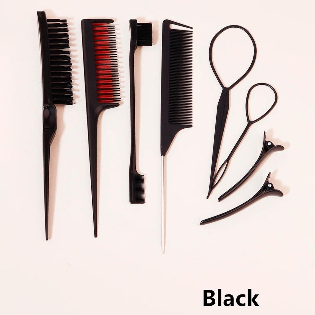 8pcs Hair Styling Comb set - Rake Combs,Rat-Tail Combs,Edge Brushes, Braiding Tools & Duckbill Clips, Special for real hair wigs