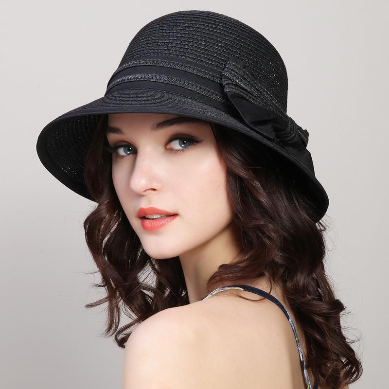 WTEMPO Casual Versatile Elegant Stylish Straw Sun Hats Summer Stylish Women's Wide Brim Beach Hats with Striped Bow