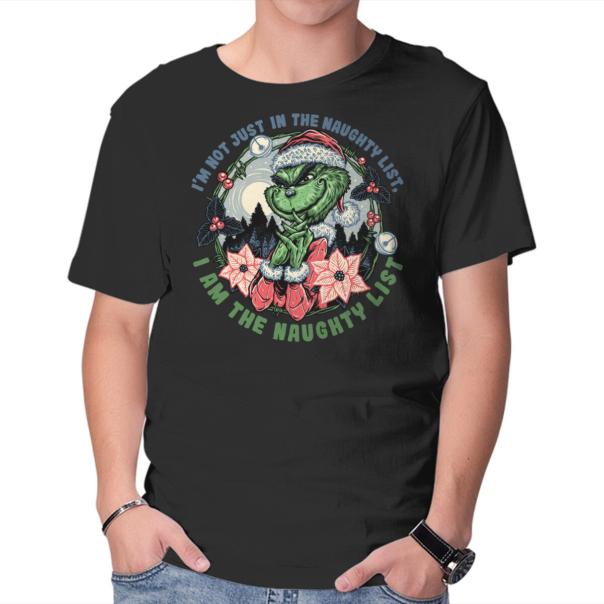 Unisex Crew Neck T-Shirt I Am The Naughty List Graphic Short Sleeve Casual Tee S