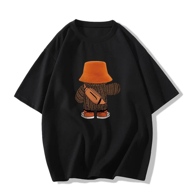 Summer Casual Oversized T Shirt Pure Cotton T-shirts for Men Harajuku Funny Cartoon Print White Y2k Tops Male Streetwear Youth