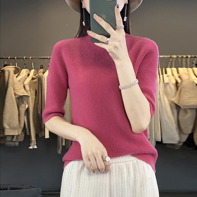 Women's Slim Fit Wool Knit Vest with Half-High Collar