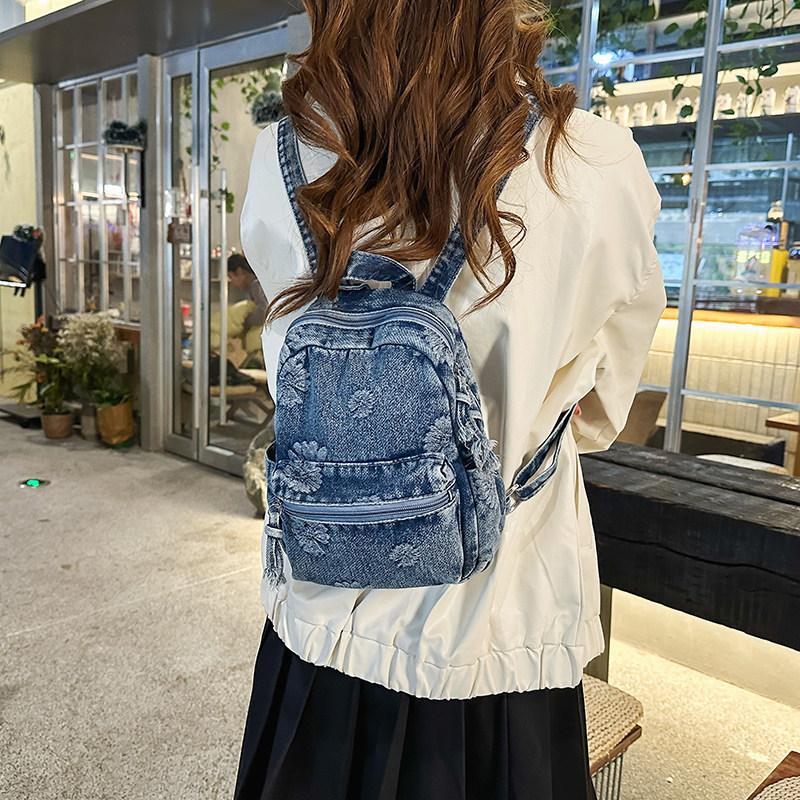 

Vintage Japanese-style denim small backpack, lightweight for shopping2026New stylish and versatile travel backpack синій