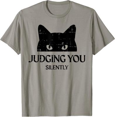 Judging You Silently Cat Peeking Graphic TShirt Men Women Casual Cotton Tee