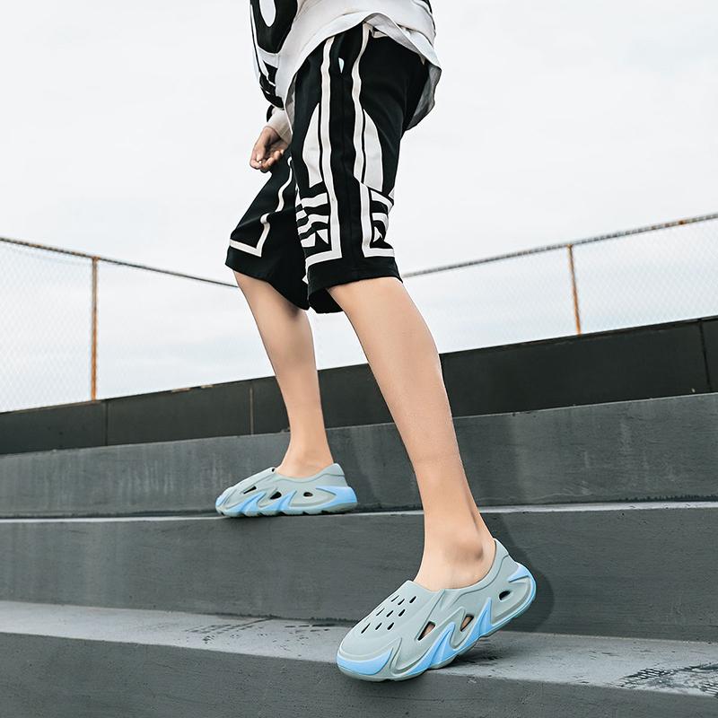 Modne Letnie Męskie Lekkie Sandały EVA na Grubej Podeszwie Antypoślizgowe Oddychające Klapki Popularne Codzienne Buty z Dziurkami Klapki na Grubej Podeszwie Miękka Podeszwa