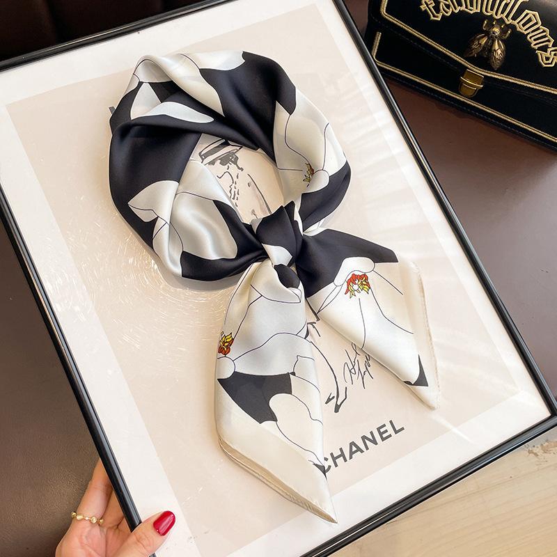 

Черно-белый полосатый небольшой квадратный шарф, шелковый шарф, женский платок с рубашкой, профессиональный декоративный шарф для защиты шеи, тонкий шарф для шеи 70-70cm магнолия