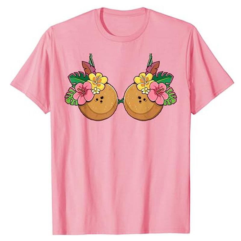 Coconut Bra Costume Hawaiian Tropical Luau Party Women T-Shirt Beach & Luau Soiree Graphic Tee Tops Summer Fashion Party Clothes