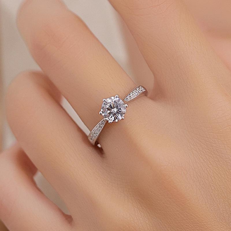 S925 Sterling Silver Women’s Ring - 1 Carat Moissanite, Korean Six-Prong Fashion Style