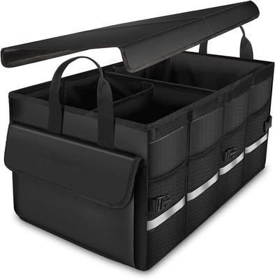 Foldable Car Trunk Storage Box with Large Adjustable Secure Portable for SUV Trunks Lid, Capacity, Multi-Compartment, Non-Slip Bottom, Straps,