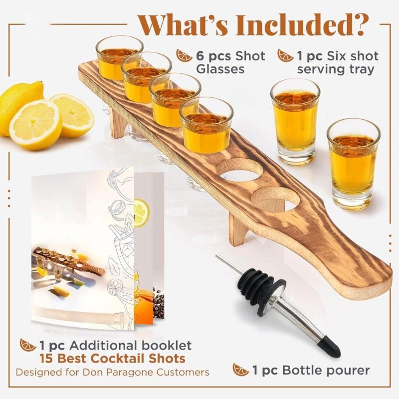 6 Holes Wooden Stand for Tequila Shot Glasses Presentation Tray Large Capacity Display Storage Solution