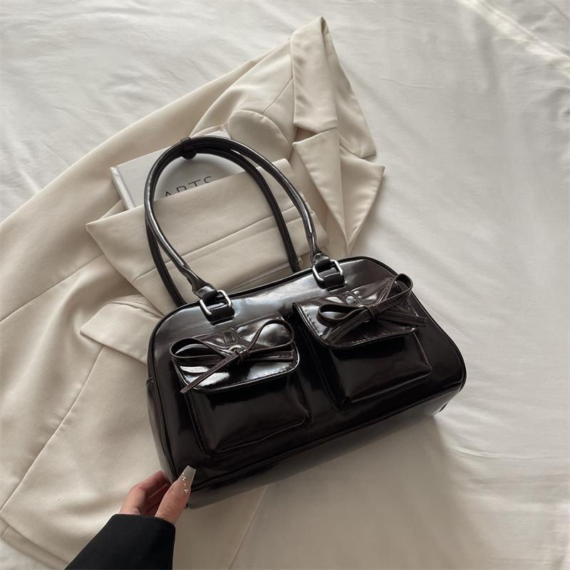 

Large capacity PU bag women 2025 new ballet style bow underarm bag versatile shoulder bag