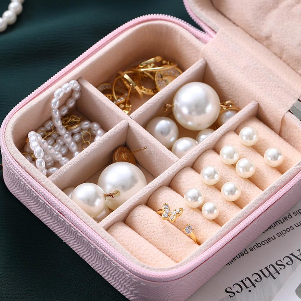 Single Layer Storage Box Small Travel Leathers Jewelry Box Zipper Holder for Rings Earrings Necklaces Storage Display