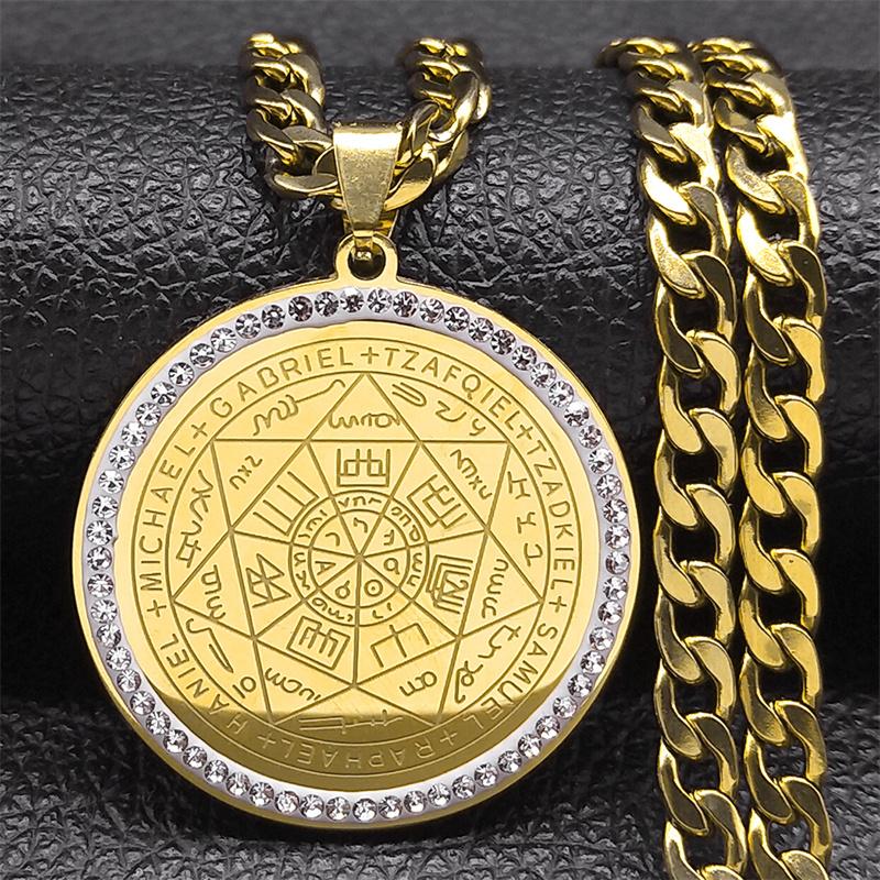 Sieben Erzengel Christliches Schutzamulett Halskette für Männer Edelstahl Siegel Salomons Talisman Halsketten Schmuck NZZZ504
