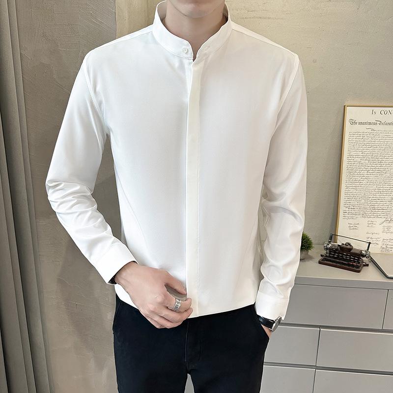 

Мужская роскошная рубашка с воротником-стойкой, не требующая глажки, белого или черного цвета, с длинным рукавом XL белый