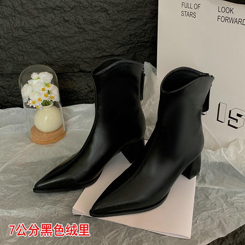 Thick heel square head short boots women's fat mm high heel elastic thin boots thick legs big tube circumference large size women's shoes