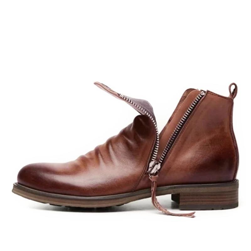 Mens High Top Boots Tassel Double-side Zipper Ankle Boots High Quality Leather Boots for Men Non-slip Platform Boot Botas Hombre