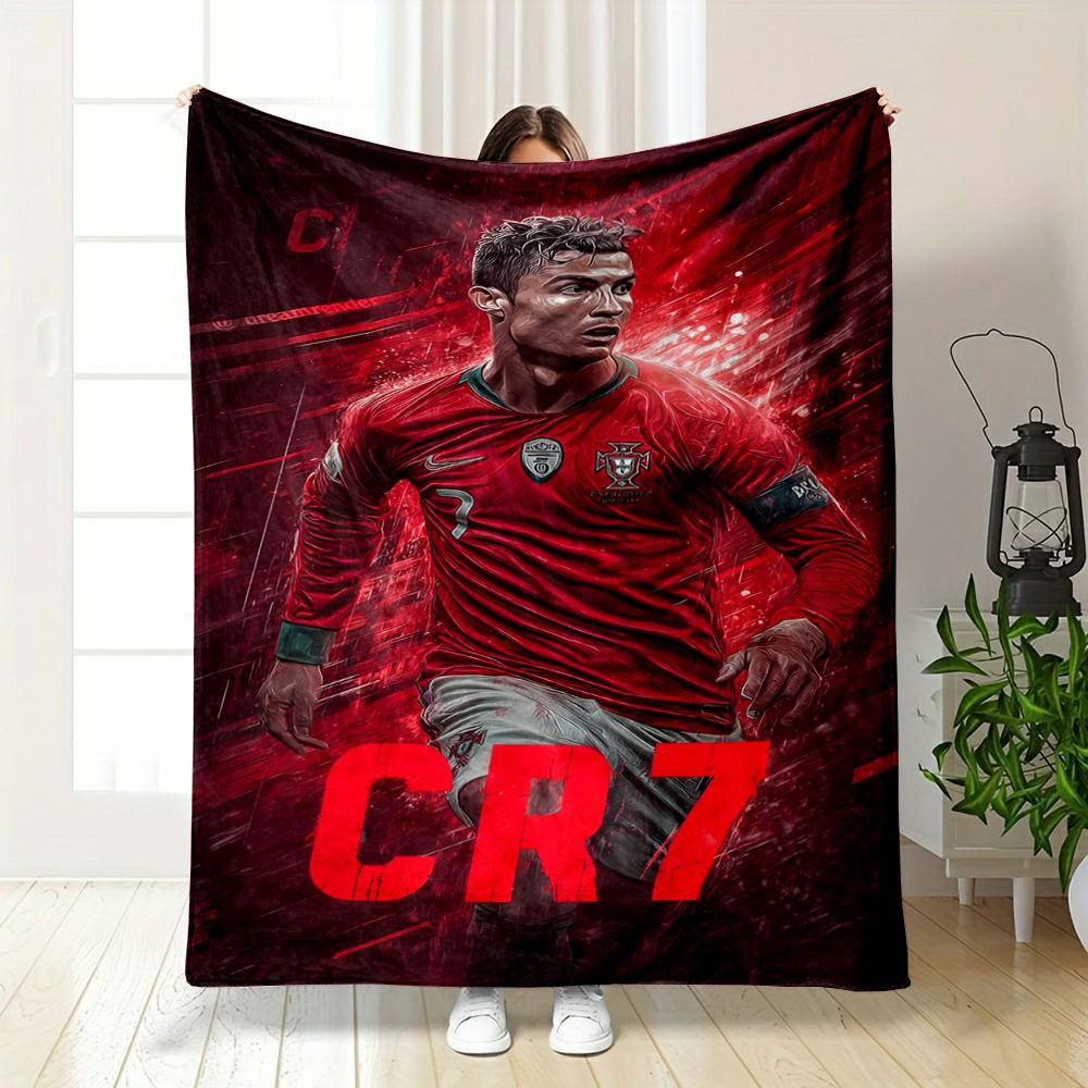 "CR7 Football Star Portrait Red Warm Quilt- Flannel Blanket for Bedroom, Living Room, Sofa, and Nap