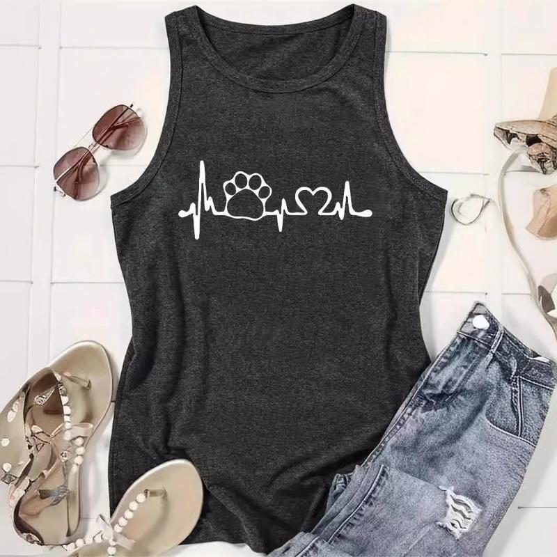 Heartbeat Printed Women's Round-neck Vest for Spring and Summer Casual Sleeveless Vest