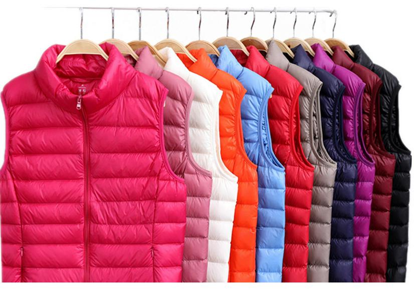 Women's Lightweight Winter Down Vest - Sleeveless, Short Stand Collar Outerwear