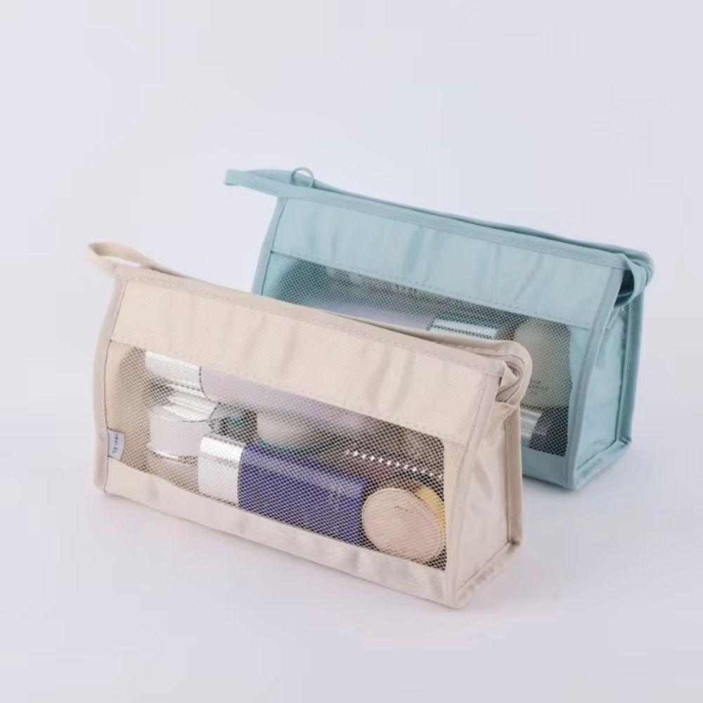 Foldable Mesh Makeup Organizer Hanging Toiletry Bag Large Capacity Wash Bag  Brushes