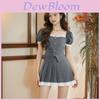 Summer Girl Puff Sleeve Blouse And Pleated Mini Skirt Set With Splicing Design For Casual Wear
