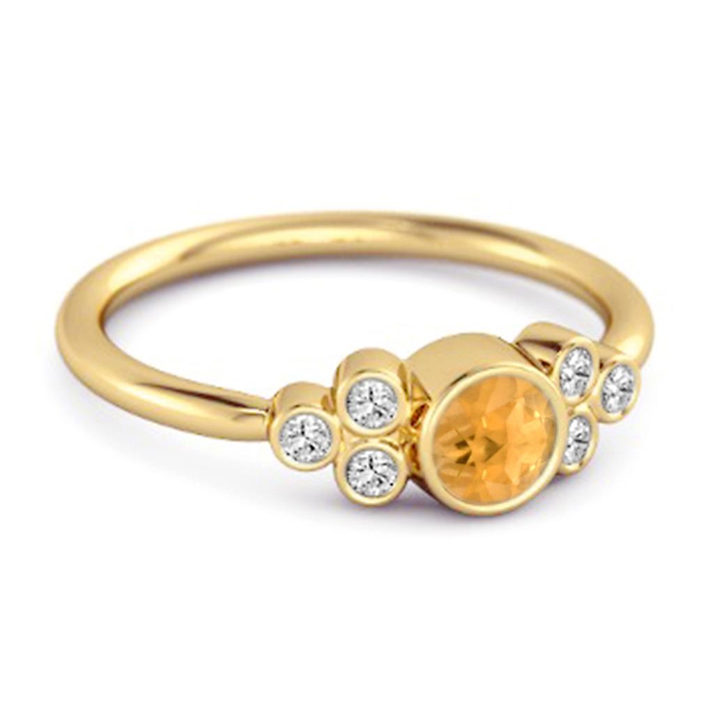 Citrine Bezel Set Cluster Accent Design Ring - 925 Sterling Silver Gold Vermeil