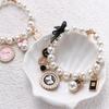 Pink Fashion Dog Chain Puppy Accessories Pearl Rhinestone Bow Collar Necklace Cat Jewelry Pet  Collars