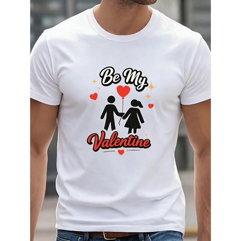 European Sizes Couple Holding Hands with Heart-shaped Balloons To Be My Lover, Men's Simple and Fashionable Daily Top
