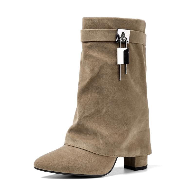 FOREADA Women Mid Calf Boots Pointed