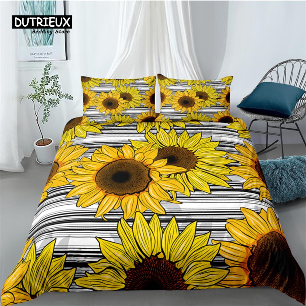 Luxury 3D Chain Sunflower Print Home Living Comfortable Duvet Cover Set Kids Bedding Set Queen and King EU/US/AU/UK Size