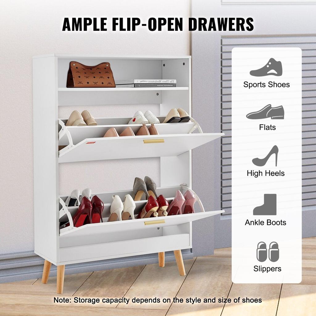 Shoe Cabinet with 2 Flip Drawers, Shoe Storage Cabinet for Entryway, Free Standing Shoe Storage Organizer with Top Storage Cubby for Heels, Boots,
