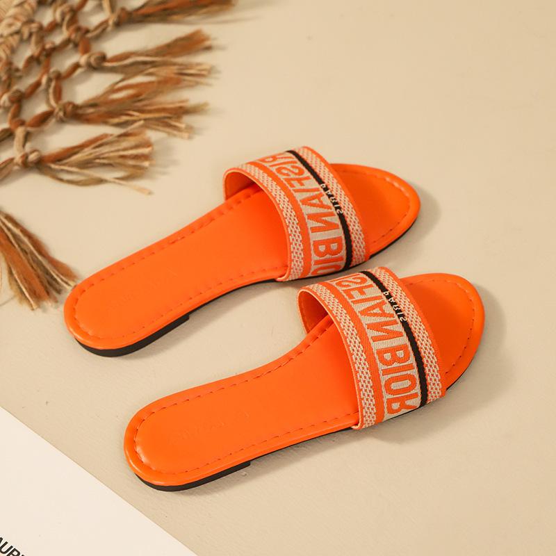 New Women's Shoes Fashion Slippers Outer Wear Flip-flops Letter Casual Flat Slippers