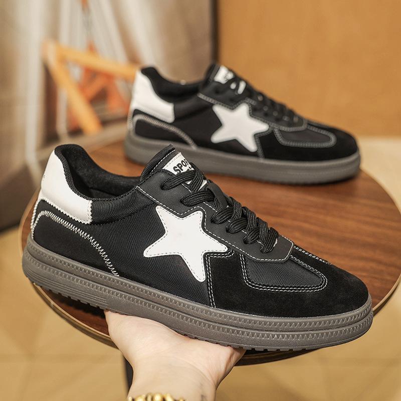 Casual sports board shoes men's autumn and winter men's versatile color matching leather lace-up retro German training men's shoes