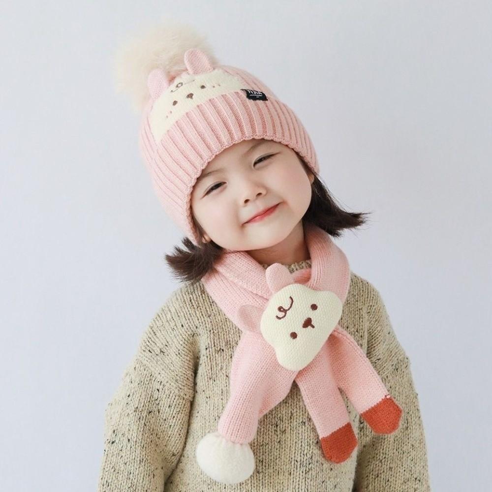 2Pcs Korean Style Children Hat Scarf Set Thickened Kid Pullover Cap Outdoor Activities