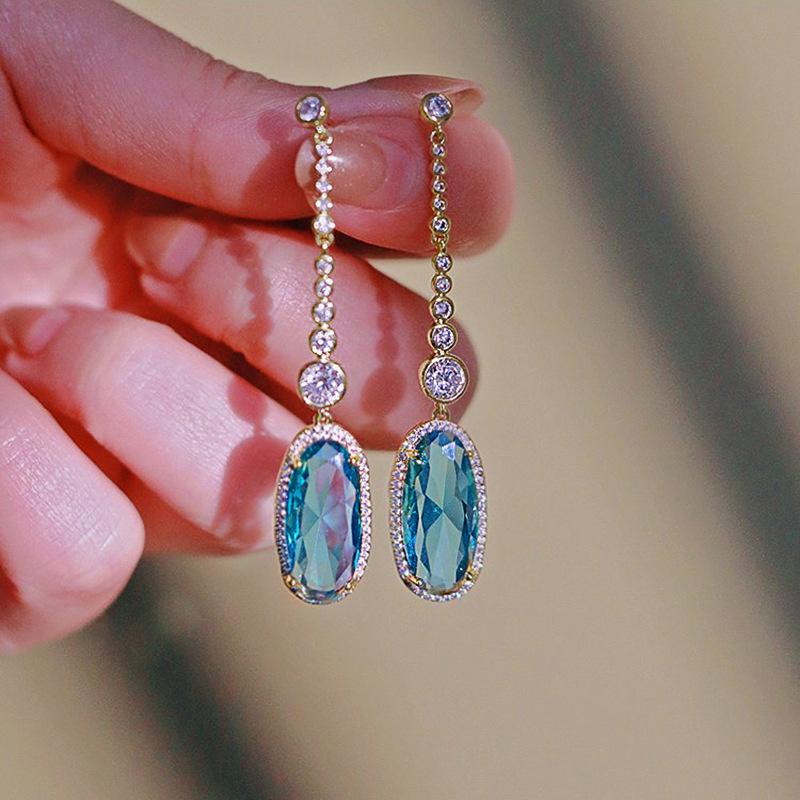 Sweet And Luxurious Jewelry, European And American Sparkling Personality, Bride'S Wedding, Blue Zircon Earrings