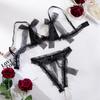 Erotic Lingerie Sexy Bra Pearl Bow Exposed Breast Panty Ribbon Underwear Set Woman Clothing Attractive Open Chest G-string Sets