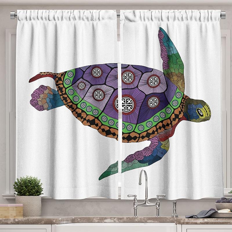 Cortinas de Ventana de Tortuga Marina de Dibujos Animados para Dormitorio Cortinas de Ventana Marinas Oceánicas Decoración de Habitación Vida Marina Submarina