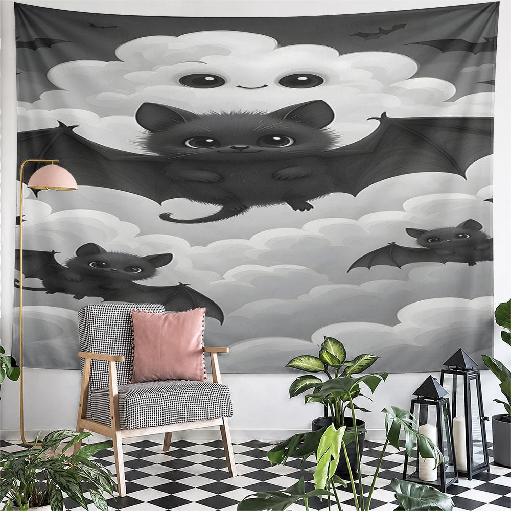 Cute Cartoon Bats and Clouds Design Pattern Wall Hanging Tapestry Decorative Tapestry Home Decor for Bedroom and Living Room