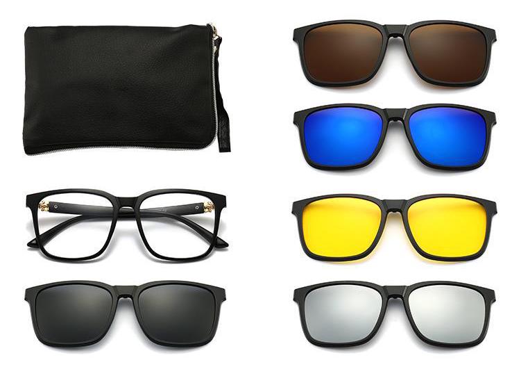Clip-on Glasses Set: Includes 5 Polarized Lenses, Compatible with Myopia TR90 Retro Magnetic Sunglasses