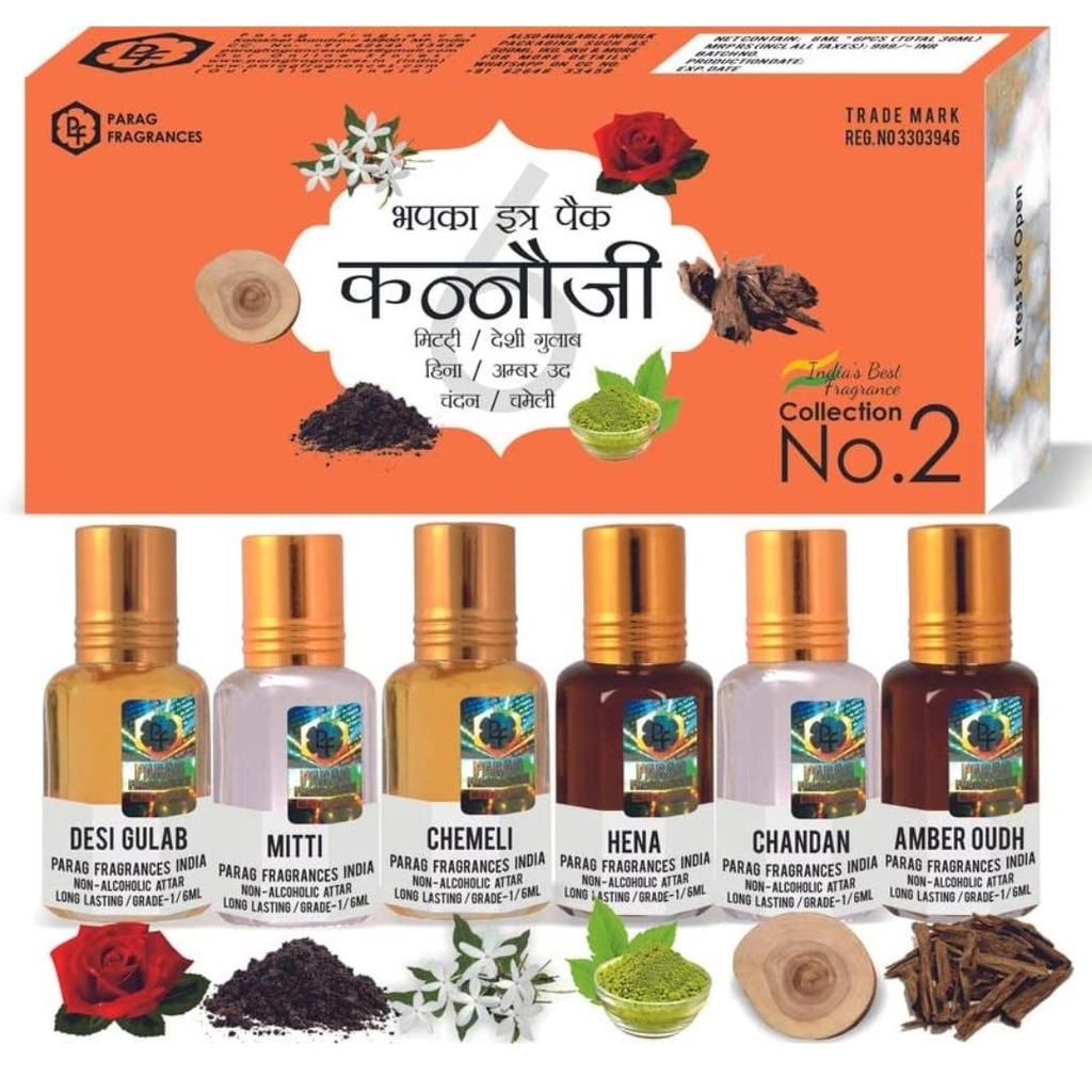 Parag Fragrances 6 in 1 Kannauji Attar Set of Pure, Natural & Long Lasting Attar