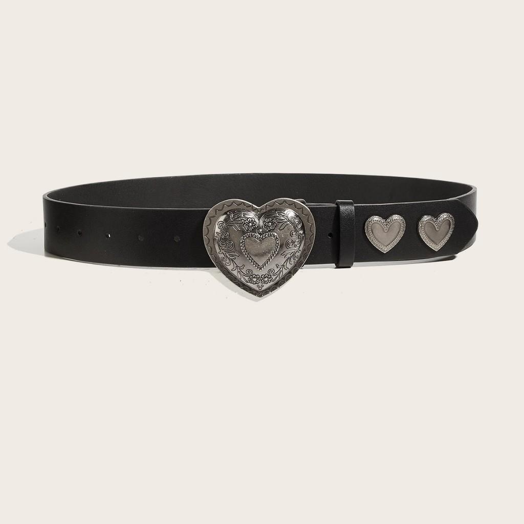 Solid Color Retro Summer Punk Leather Belt With Heart Snap Closure Look Trendy